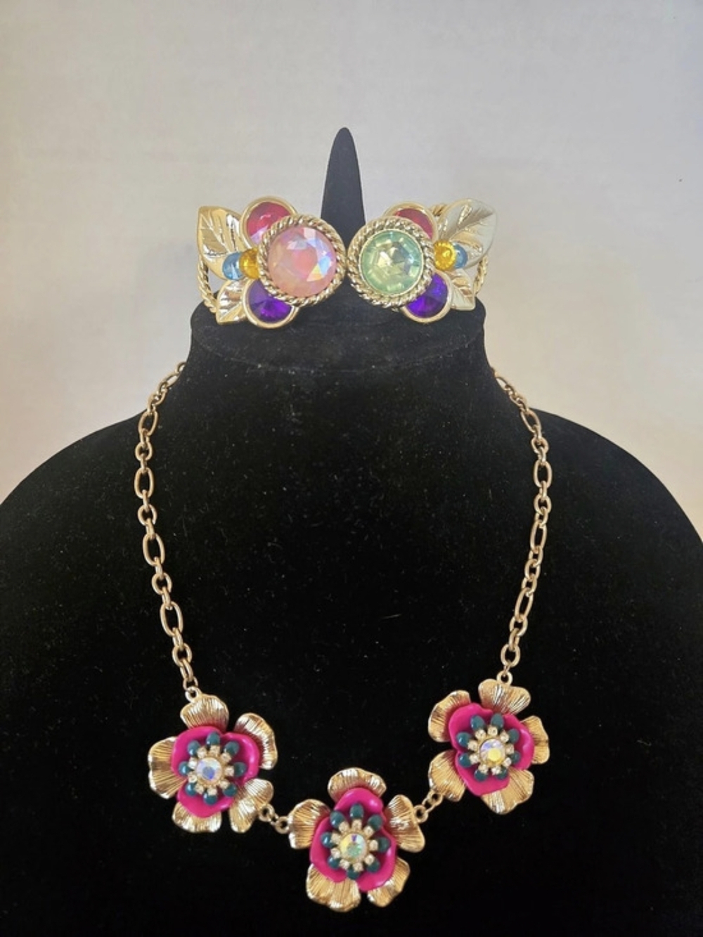 Floral Statement Necklace & Clip-On Earrings